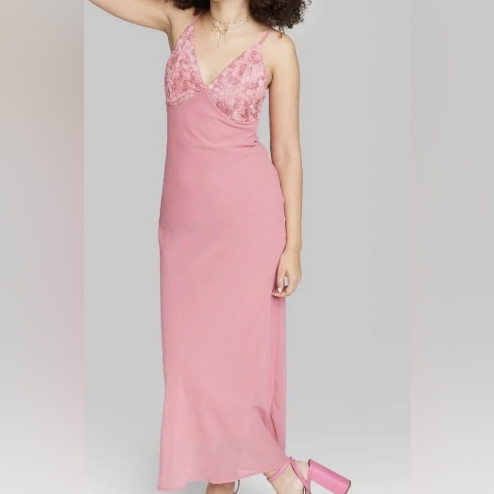 Wild Fable Women’s Sleeveless Rosette Cup Maxi Dress Pink Medium NWT